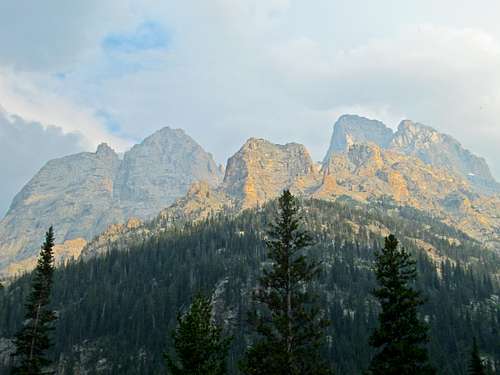 Mount Owen(left) and the Grand Teton(right) seen from Cascade Canyon at sunset, Teton Range, WY