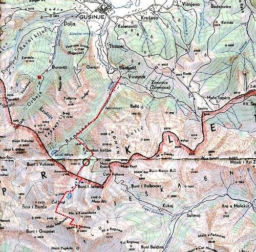 Map of route from Gusinje...