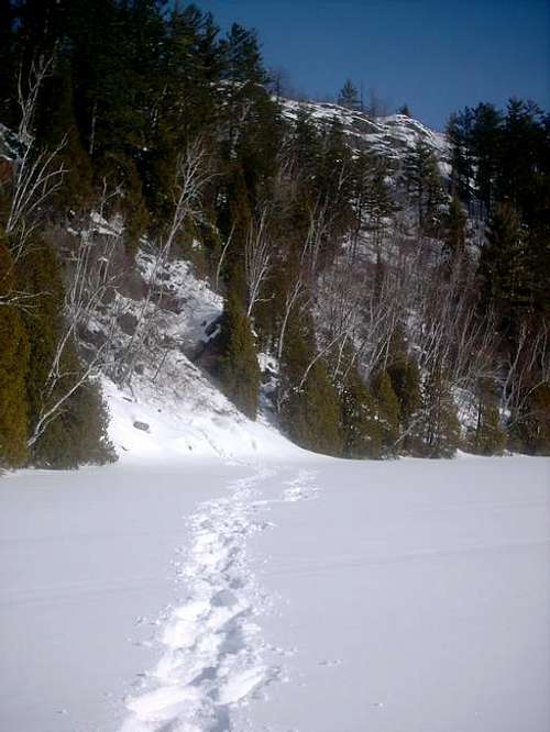 Snowshoeing by some cliffs...