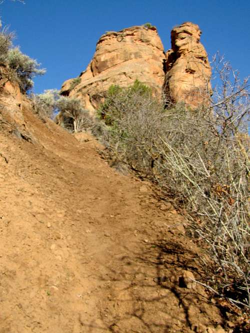 Steep dirt slope into ravine