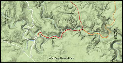 Beaver Creek Canyon Map for Wind Cave NP
