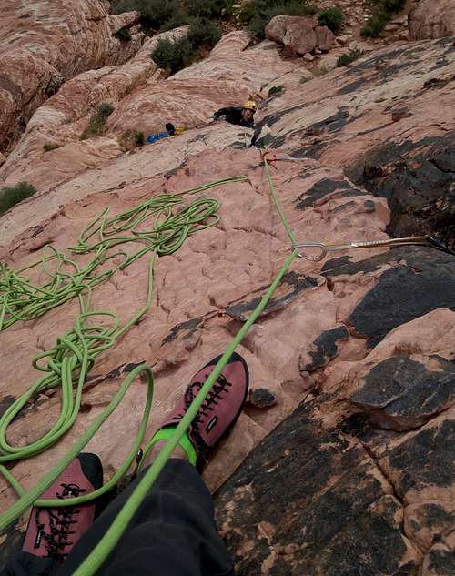 Belaying Jack from the P1 Anchors on Physical Graffiti