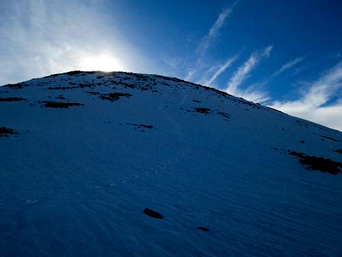 The snowy summit of Kings Peak, seen on the descent, Uinta Range, Utah