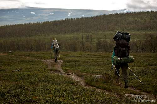 Backpackers in tundra