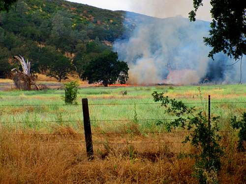 A controlled burn opposite the trailhead