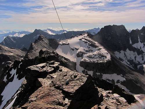 Schafbergspitze (3306m), Kleiner Angelus (3318m) and Hochofenwand (3433m) from the Tschenglser Hochwand