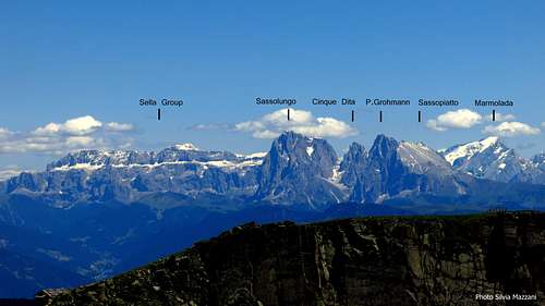 Dolomites labelled pano seen from Sarner Scharte
