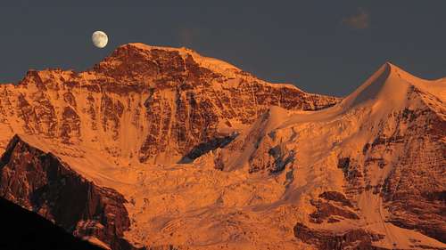 Moon rises up over Jungfrau west ridge 11