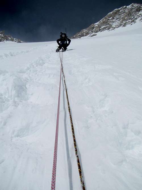 Heading Up the Fixed Lines to the West Buttress