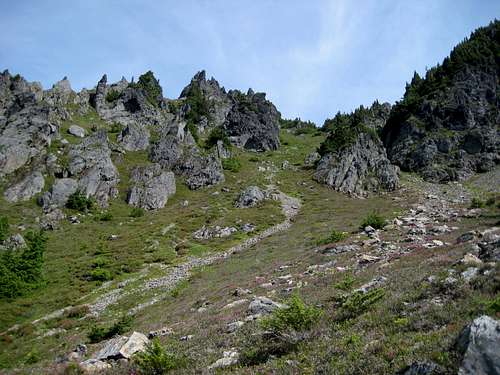 Typical terrain above 6000' on South Gemini Peak approach