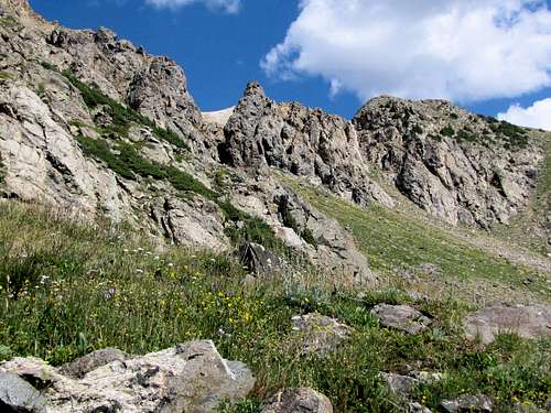 The jagged eastern ridgeline of Bowen Mountain
