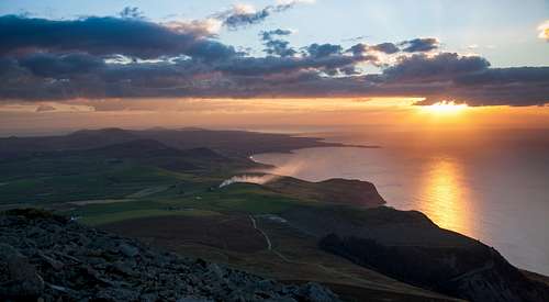Sunset over the Llyn Peninsula from the summit of Y'r Eifl