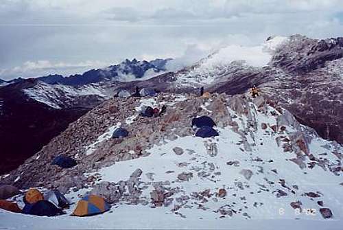 Crowed High Camp At Huayna...