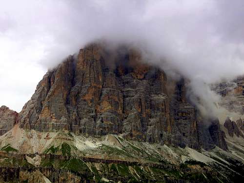 Tofana di Rozes surrounded by clouds from Cinque Torri