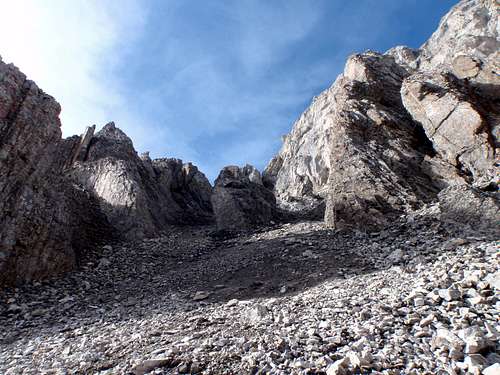 Most of the way of narrow scree gully