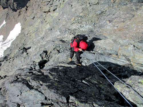 Rappelling down the north ridge.