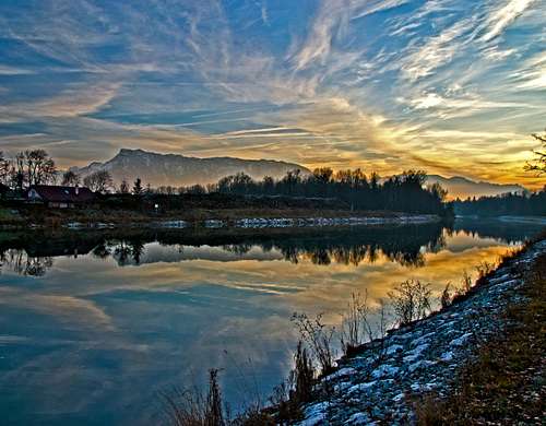 Sunset at the Saalach river