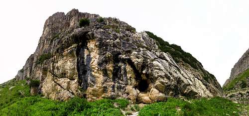 Sass de Stria, centered on the east face sports climbing area