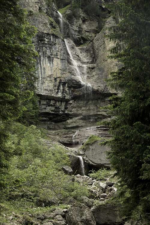 Waterfall coming down the Schlern north face