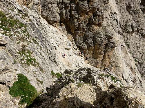 The descent route from Piccolo Cir comes down a steep couloir