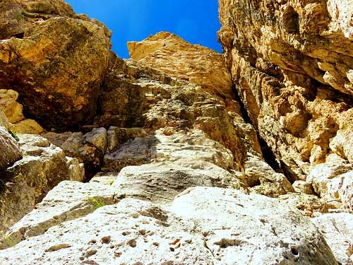 Looking up from the 1st belay station of Via Maria