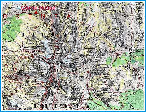 Corna Rossa map (Brenta Dolomites)