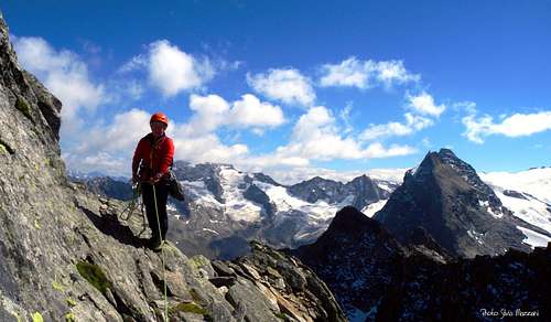 Getting a belay on the ridge, Zsigmondy Spitze