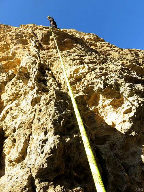 Jan climbing at Wied il-Mielaħ, Gozo