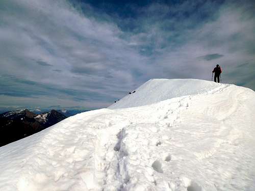Cima Tombea, on the snowy ridge near the top