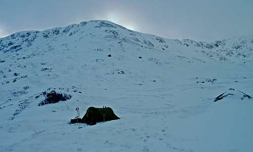 Tent in upper Coire Leachavie