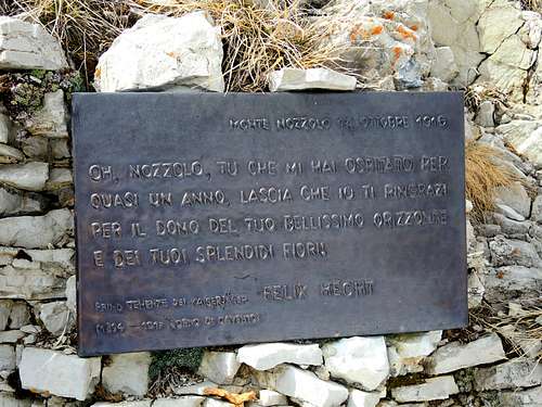Plaque in memory of Austrian Lieutenant Felix Hetch on the summit of Nozzolo Grande
