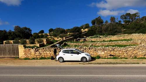 There is room to park by the side of the road at Wied Babu, Malta