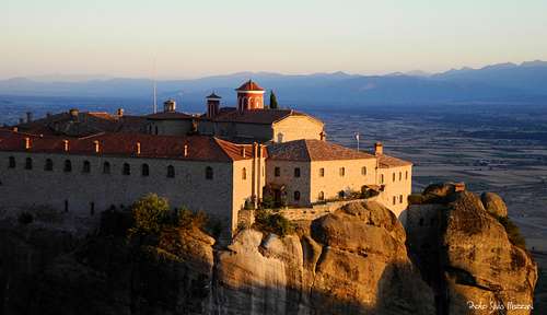 Meteora monastery at sundown