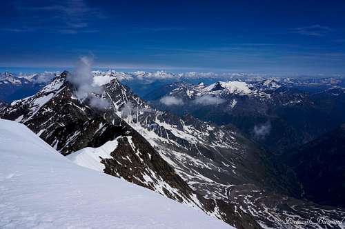 Weissmies summit view: Lagginhorn & Monte Leone
