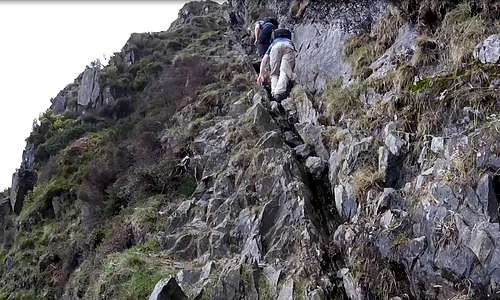 Climbing the lower rocks of Jacks Rake