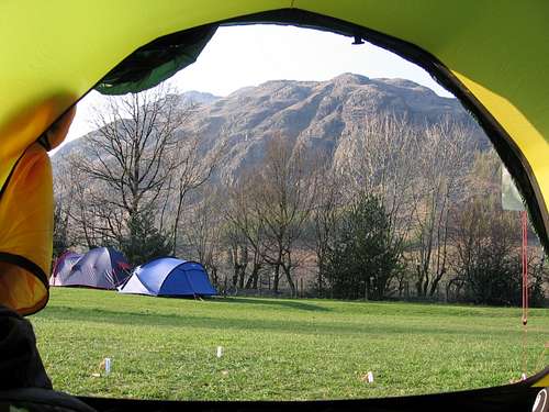 View of Langdale Pikes (UK) from Kaitum door