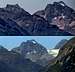2 views of the summits at the head of Rhêmes valley