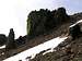 Lichen-covered rock tower...