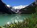 Flowers in front of Lake Louise and Mt. Victoria