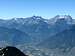 View to the Rhône bend close to Martigny and to the Dents du Midi (3256 metres) from below the Pierre Avoi above Verbier