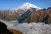 Climbing rocks with Elbrus grandeur background