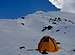 My tent and Cotopaxi's summit on the far back.