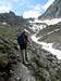 Paul approaching the first snow field on the route to Hohes Rad