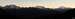 Panoramic view of the Weissmies, Mischabel, Matterhorn and Weisshorn groups at dusk